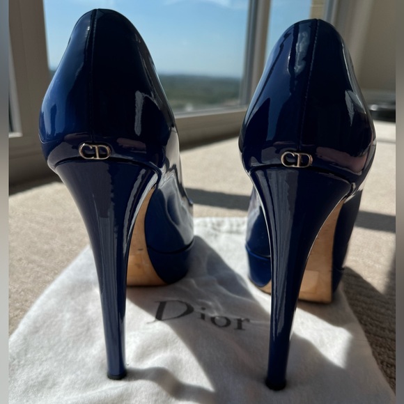 Dior Miss Dior Peep Toe Platform Pumps - Blue Patent Leather, Size 40.5 - Picture 7 of 9